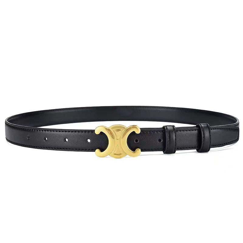 Color Solid Fashionable Gold Buckle Design Women Double Layer Belt Cowhide