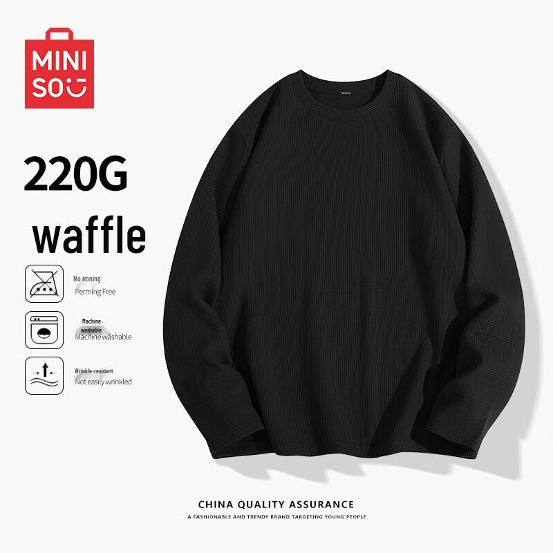 MINISO Men s Solid Waffle Knit Long-Sleeve T-Shirt XL