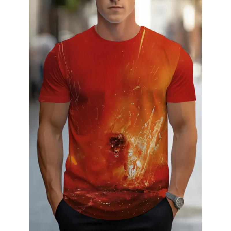 Fashion Men's Crew Neck Short Sleeve 3D Casual Color Printing Casual Short Sleeve Crew Neck T-Shirt