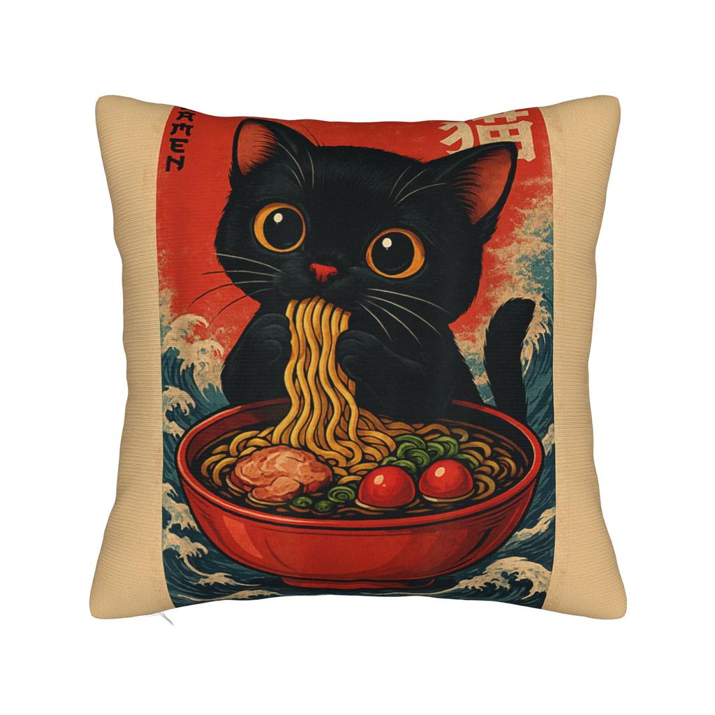 Cat Ramen Anime Kawaii Cat Pillow Case  Square Pillow Cover For Chair Sofa Home Decor Kawaii Pillowcases