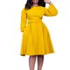 Plus Size Spring and Autumn Women's Dress Long Sleeve Elegant Temperament Round Neck Swing Dress with Belt