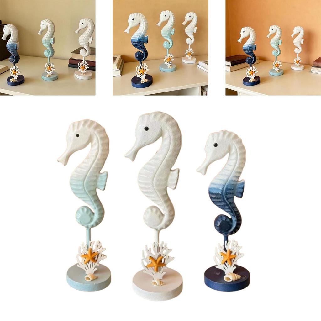 Sea Horse Figurines Decor Ornament Sculpture Nautical Minimalist Seahorse Statue Wooden Coastal for Bar Table Home Indoor Party