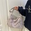 Pleated Bow Knot Tote Bag for Women Cotton Large Capacity Shoulder Crossbody Bag