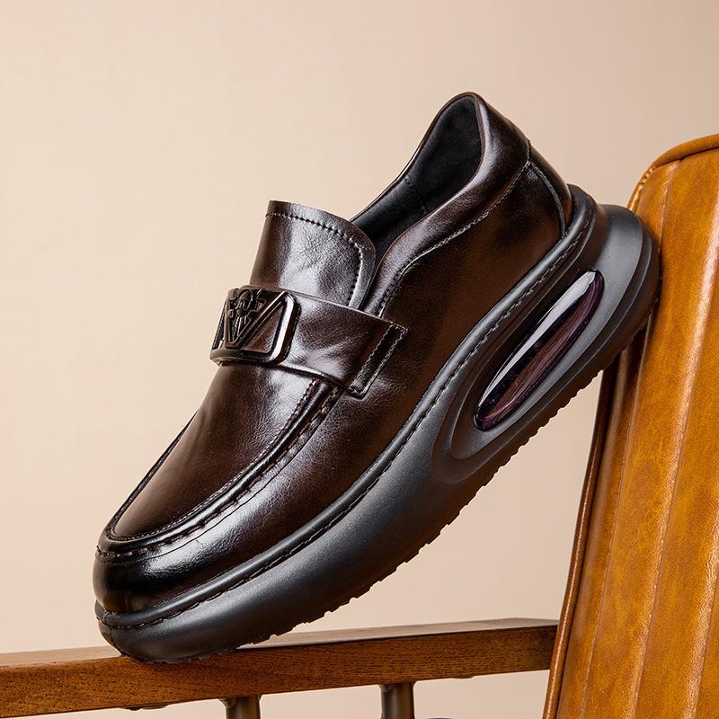 Spring air cushion men's shoes genuine leather business casual leather shoes men's British thick sole heightening breathable pedal