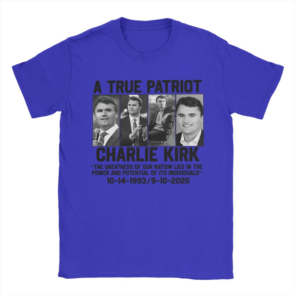 Unique A True Patriot Charlie Kirk T-Shirt for Men Crew Neck Cotton T Shirt  Short Sleeve Tee Shirt Printing Clothes