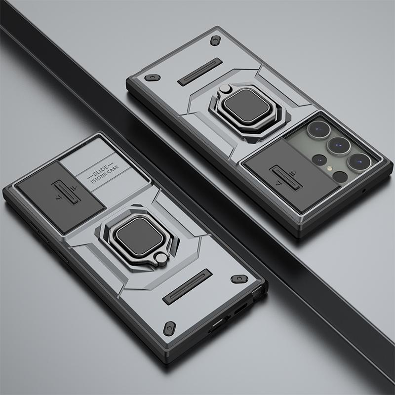 For Samsung S25 Ultra S25 Plus S24 FE Slide Camera Lens Armor Hard Protection Cover for Galaxy S 25 S25+ Magnetic Ring Holder Case