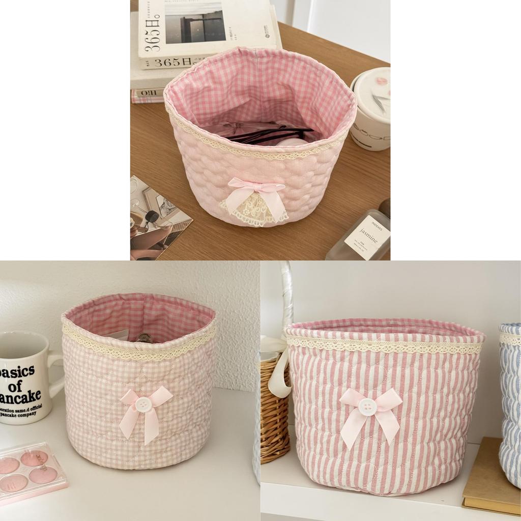 Sweetheart Lace Cylinder Storage Bin With Soft Cotton Material For Desk And Travel Use