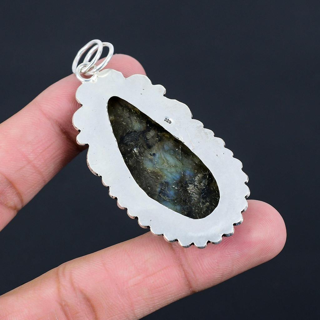Sterling Silver Labradorite Stone Bezel Engagement Sister Unique Pendant Jewelry