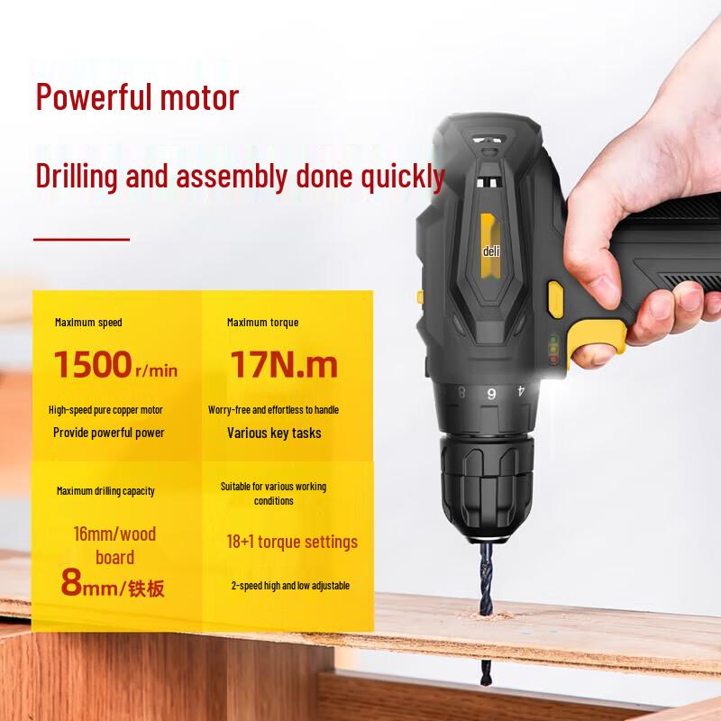 Deli 12V Cordless Electric Drill Screwdriver Kit CN Plug (adapter Included)