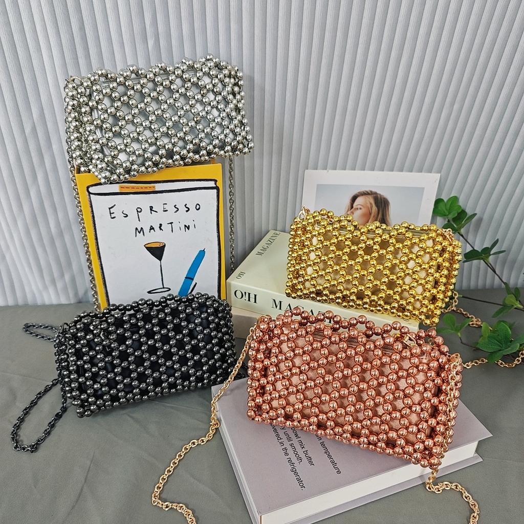Hollow Bling Sparkling Handmade Beaded Woven Bag Hand-Held Underarm Shoulder Messenger Bag Female Tide