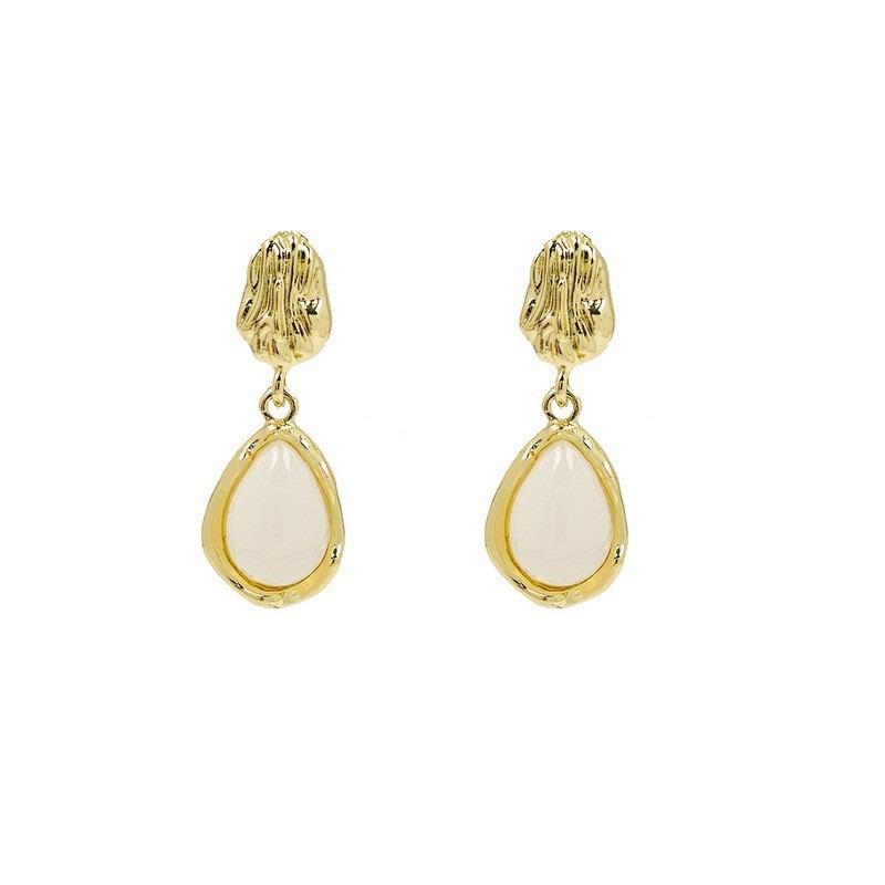 Korean White Resin Water Drop Earrings for Women Vintage Elegant Irregular Fold Temperament Earrings Wedding Jewelry Gift