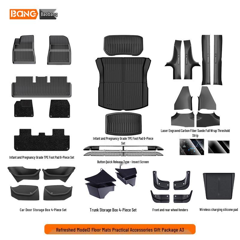 Tesla Model Y & 3 Refresh TPE Interior Floor Mats - Full Set Protection Accessories