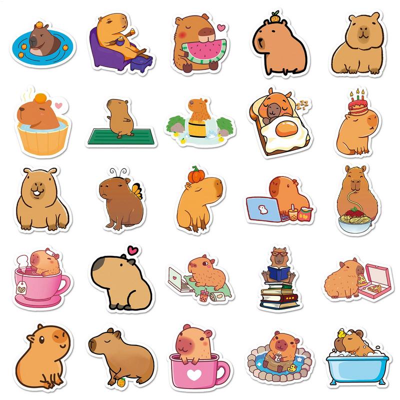 50PCS Cute Capybara PVC Sticker Aesthetic Children's Decoration Scrapbooking Sketchbook Korean Stationery School Supplies