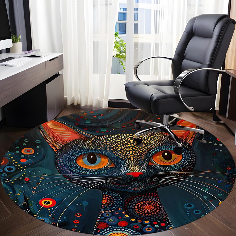 1PC Cat Abstract Office Round Area Rug, Indoor Mat Suitable ForOffice, Under Office Chairs Bedroom Living Room Home Decor, Room Deco, D011