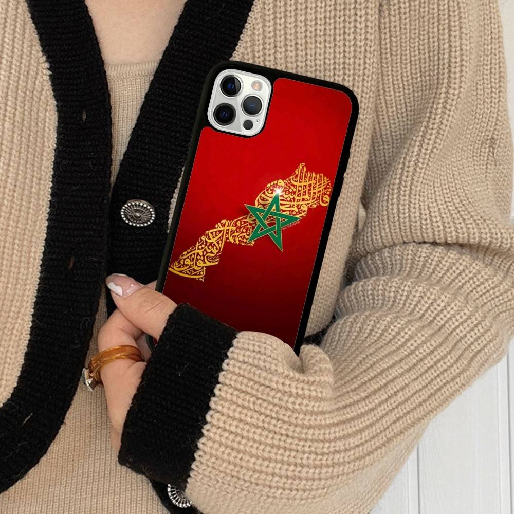 M-Morocco Flag Phone Case Wireless Charging PC+TPU For IPhone 11 12 13 14 15 16 17 Pro Max Plus Case