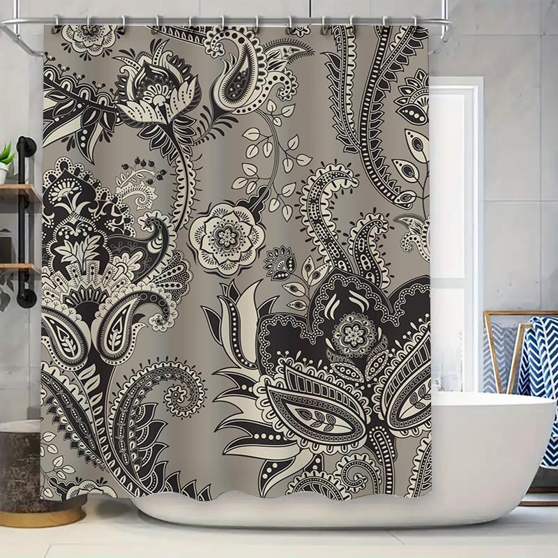 

Vintage floral shower curtain with black and white paisley design waterproof bathroom decor set for home decoration (180x200cm) 90x180cm