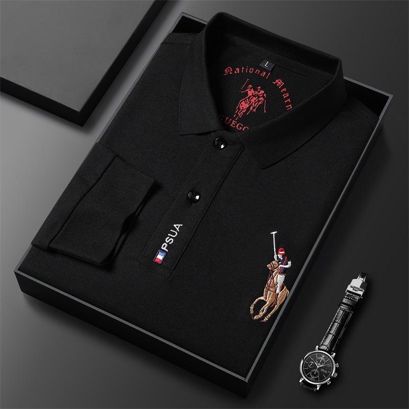 Men's Spring and Autumn New Embroidered Polo Shirt Men's Fashion Korean Style Lapel Long Sleeve T-shirt