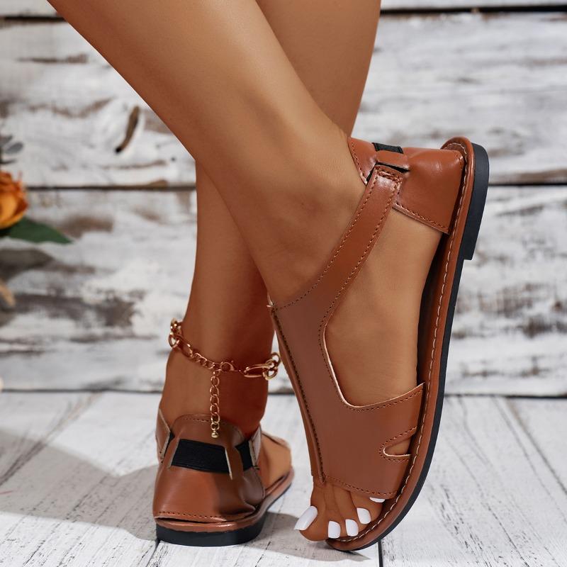 Fashion Women's Bag Heel Sandals 2024 Summer Fashionable and Comfortable Open Toe Flat Beach Shoes Casual Solid Color Women's Sandals