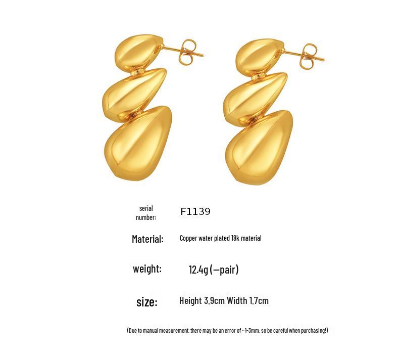 Bohemian Patchwork Water Drop Earrings: 18k Gold-Plated Copper, Large & Small, Fashionable & Personalized for Women.