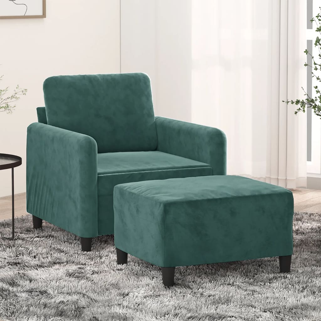 Vidaxl Fotel Z Podnóżkiem, Ciemnozielony, 60 Cm, Obity Aksamitem