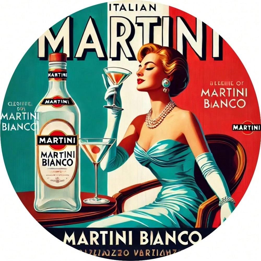 Cartello Murale in Metallo Vintage Cocktail Martini 20x20 cm Design Donna Elegante che Beve Decorazione per Home Bar