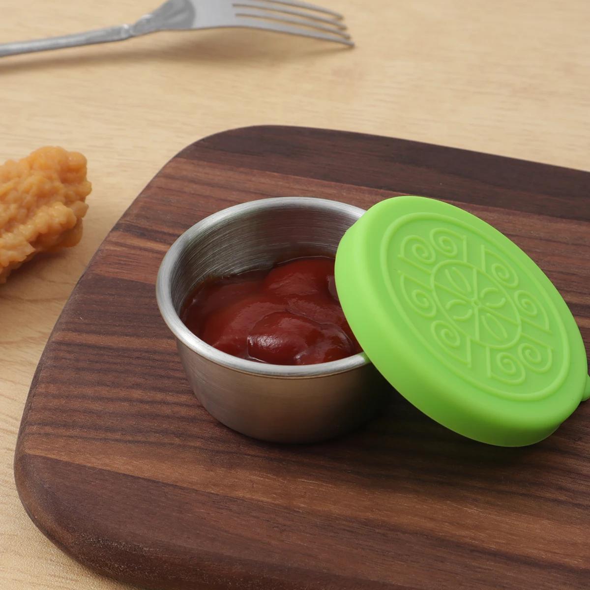 

1/3pcs-Salad Dressing Container To Go, 1.6oz Reusable Sauce Containers With Leakproof Silicone Lids, Stainless Steel Condiment