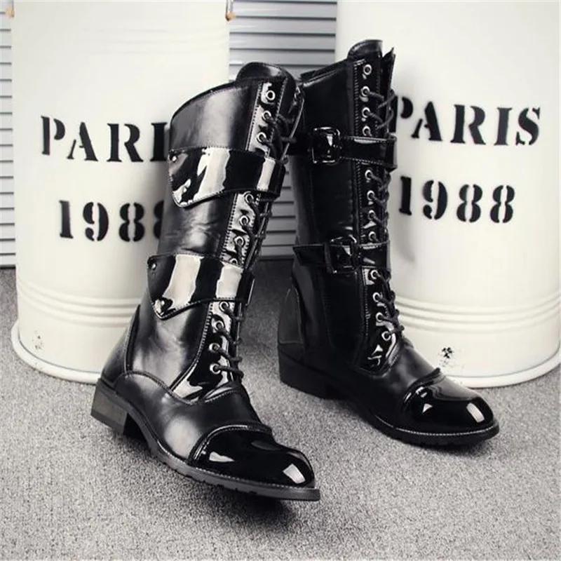 Μόδα Ανδρικές Μπότες Ιππότη Μπότες Μήκους Μέσης Κνήμης από Λουστρίνι Μακριές Στρατιωτικές Μπότες για Άνδρα Αδιάβροχα Παπούτσια Εργασίας Ανδρικές Χειμερινές Μπότες Πλατφόρμας