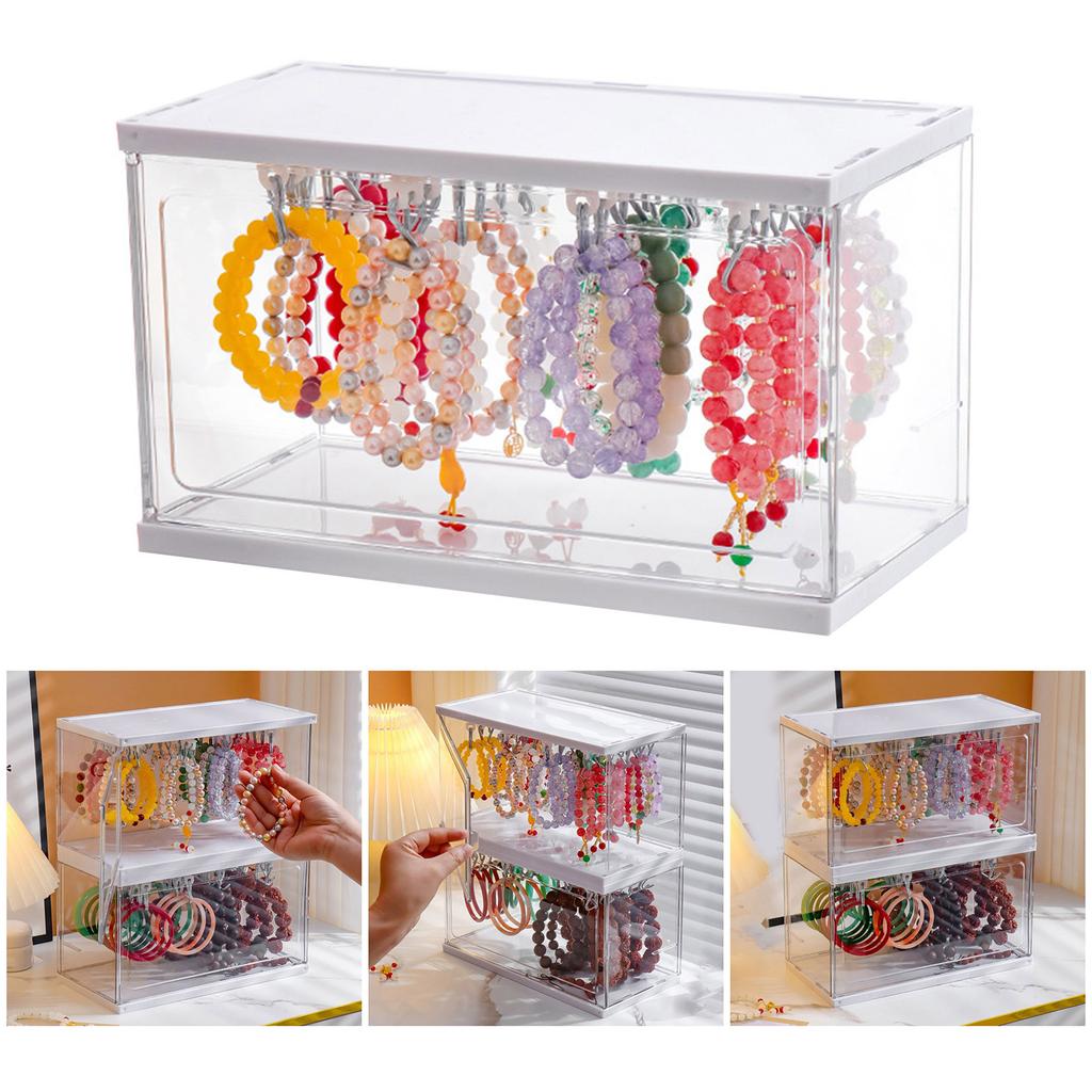 Acrylic Jewelry Organizer with Rails and Hooks Clear Earring Storage Case for Necklaces and Rings Bracelets Holder