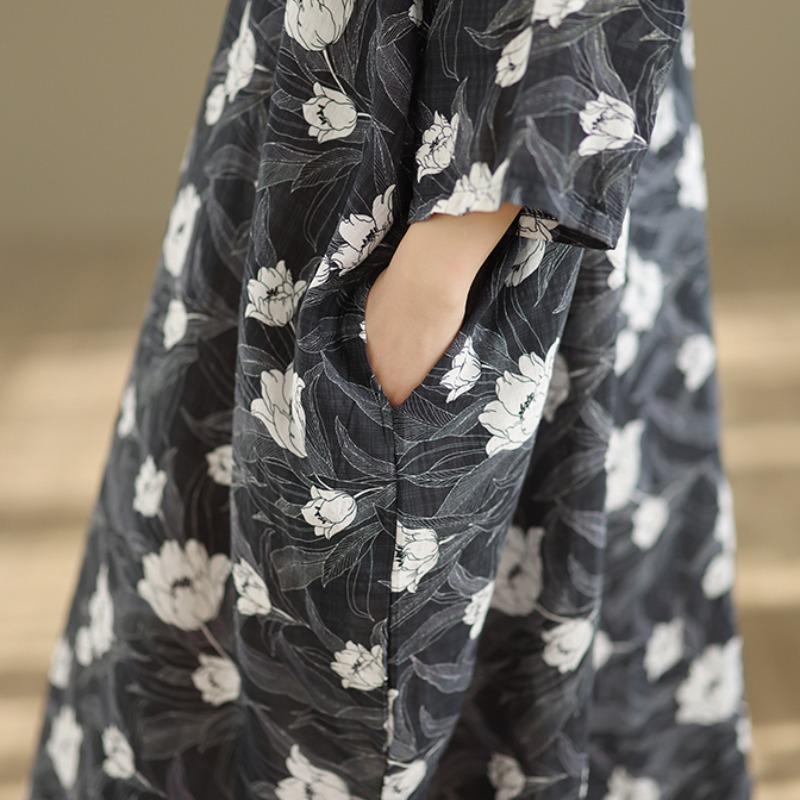 DIMANAF New 2026 Women Plus Size Spring Summer Beach Vintage Long Dress Lady Loose Oversize Maxi Floral Print Cotton Button