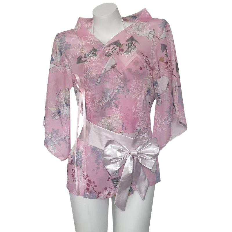 

Сексуальное нижнее белье женское кимоно халат униформа соблазнительный принт японский бант сексуальный японский свободный костюм average size