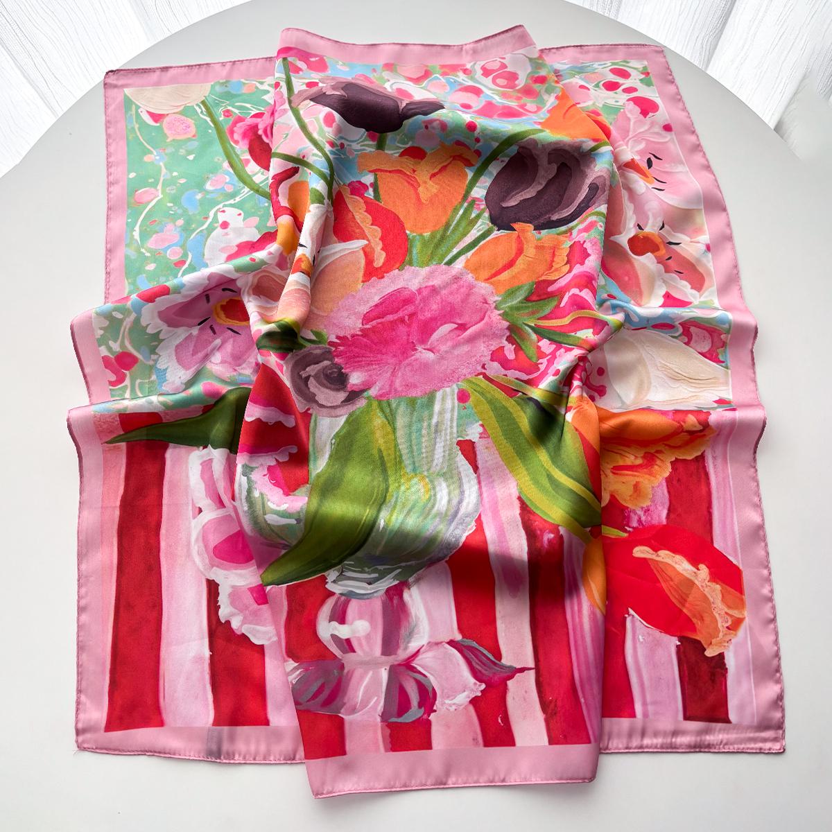 

Floral Printed Square Scarf For Women Color Imitation Silk Scarves Bandanas Luxury Hijab Neckerchief Elegant Beach Shawl Wraps