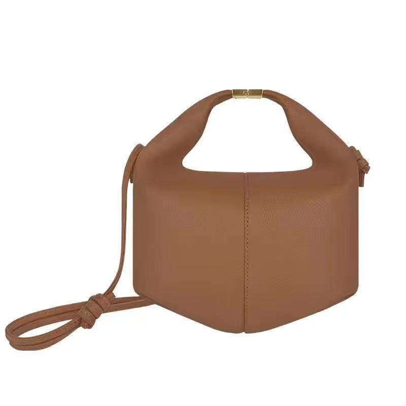 French Niche Design Women’s Leather Lunch Box Bag Lock Closure Tote Handbag Trendy Square Crossbody Bag for Daily Commute