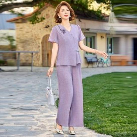 

Mother s Day Summer Short-Sleeve Chic T-shirt Set for Middle-Aged Women (2026 New Style) 3XL фиолетовый