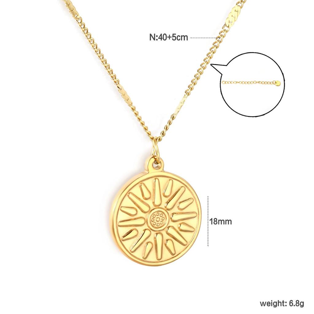 18K Gold French Retro Sun and Star Coin Necklace