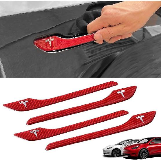4PCS Door Handle Cover Compatible with Tesla Model 3 (-2025) Highland Model Y (-2026) Juniper Real Carbon Fiber 3D Sticker Wrap Covers Exterior Trim