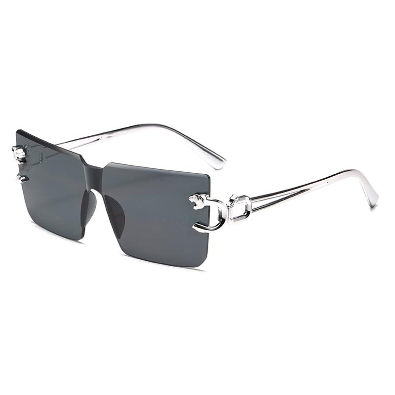 Retro Square Rimless Sunglasses Frameless Gradient Lens UV Protective Eyewear Outdoor Cheetah Decoration
