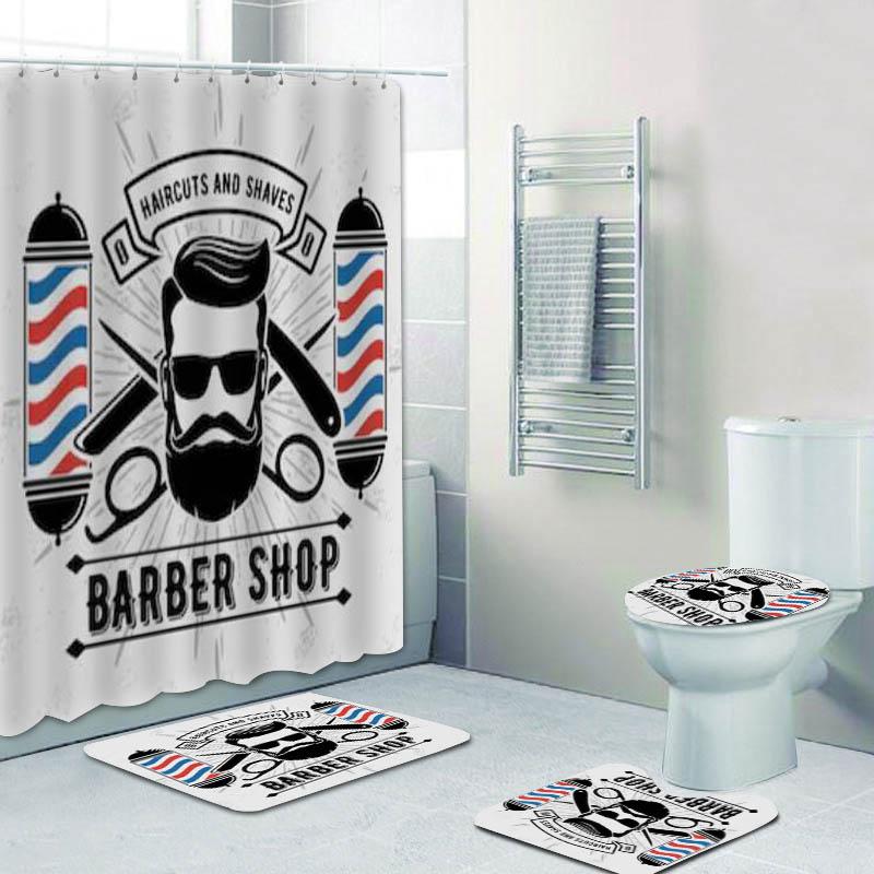 Vintage Barber Shop Shower Curtain Set For Bathroom Barber Shop Decor Toilet Bathtub Accessories Bath Curtains Mats Rugs Carpets
