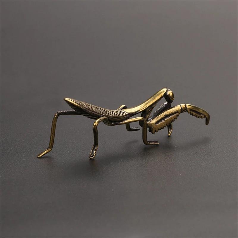 Retro Gottesanbeterin Kleines Bronze-Ornament, Teetier, Teespiel, Insektenkunst, Mini-Schreibtischdekoration