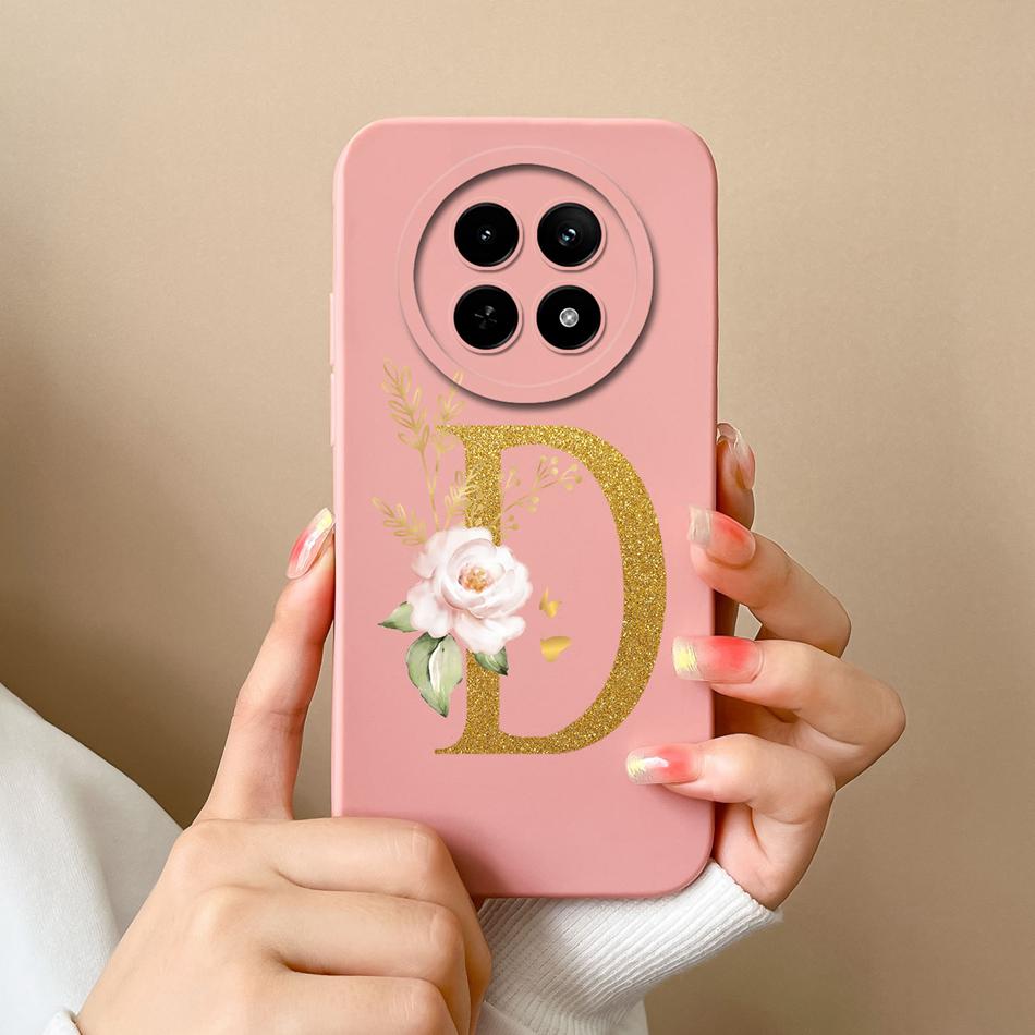 Cases For OPPO Realme12 12x 5G Elegant Rose Letter Soft Liquid Silicone Lens Protective Back Covers For Realme 12 X Bumper Funda