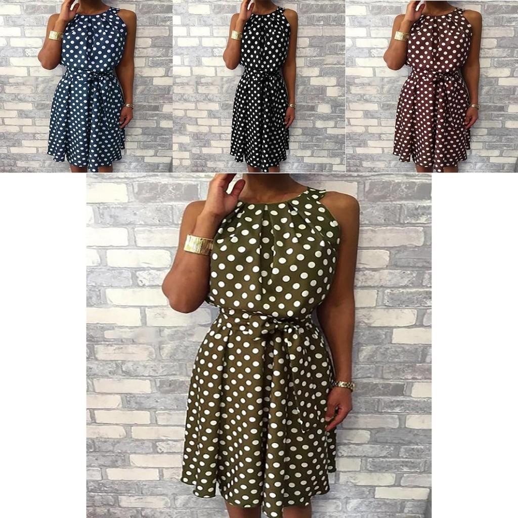 Trendy Plus Size Women's Sleeveless Polka Dot Midi Dress For Summer Celebrations