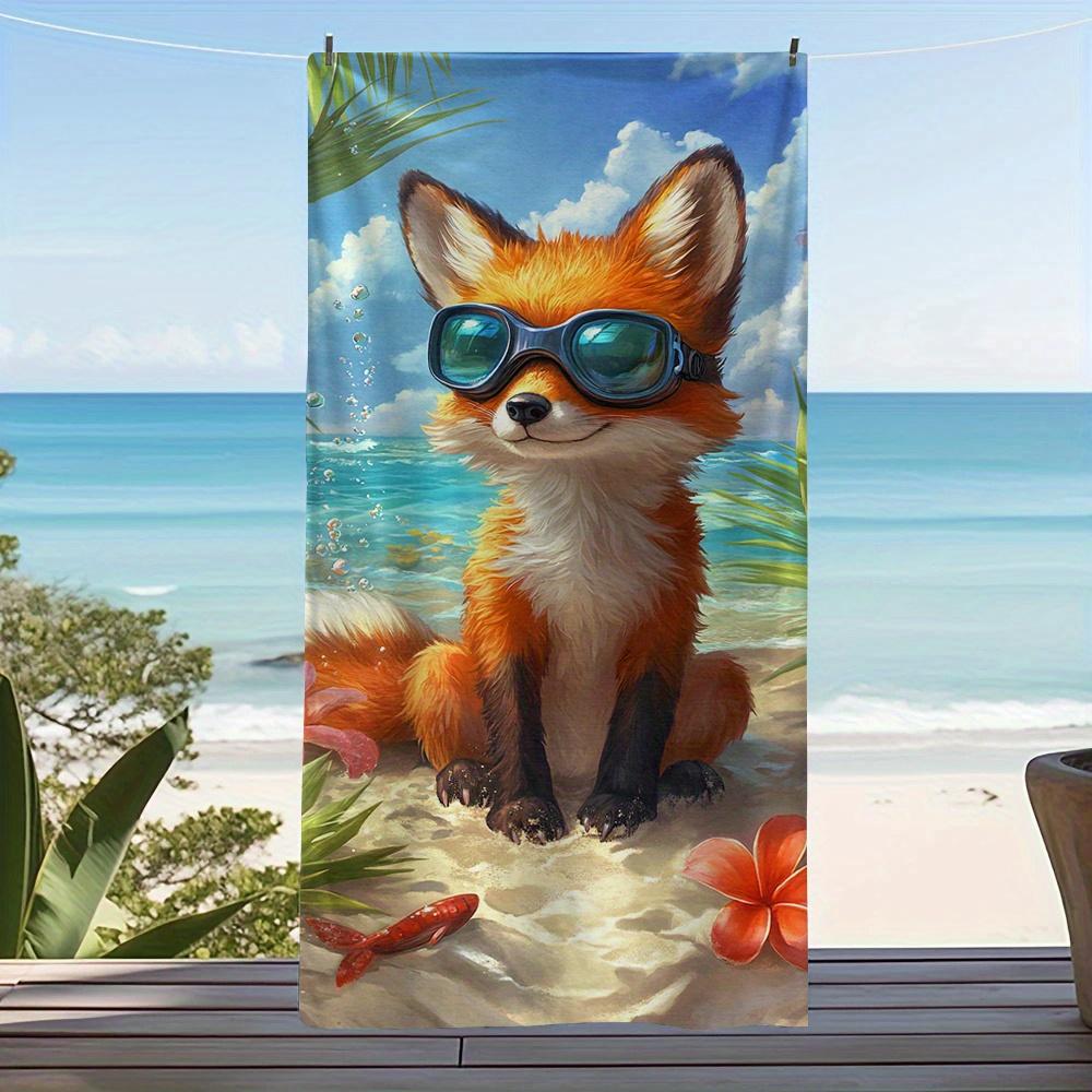 2D Flat Cute Fox Beach Pattern Beach Towel Soft Water Absorbent Multi-Purpose for Beach Vacation Travel Multiple Sizes Best Gift