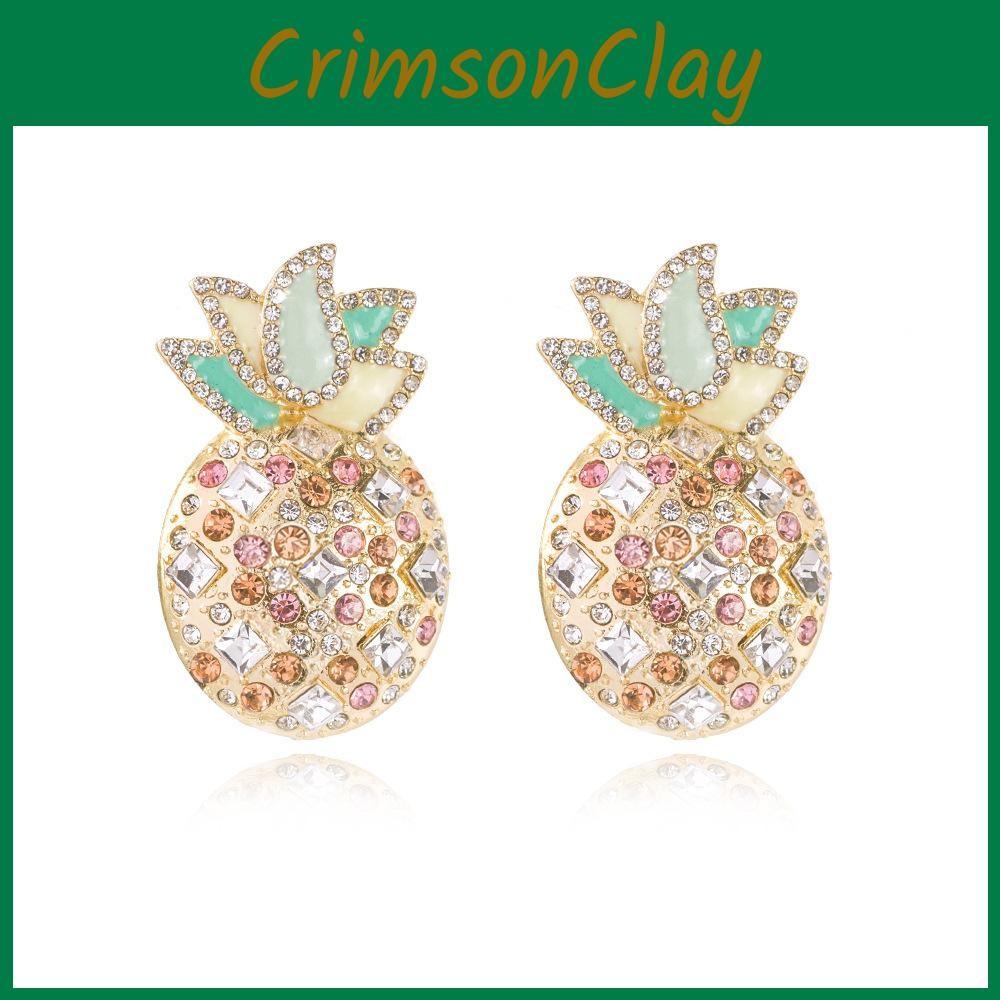 European American Trendy Pineapple Earrings Fashionable Crystals Women For