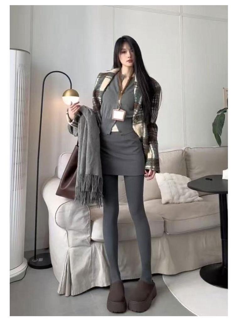 Women's Gray Wool Blend High-Waisted Bodycon A-Line Skirt - Korean Style Elegant Spring Arrival