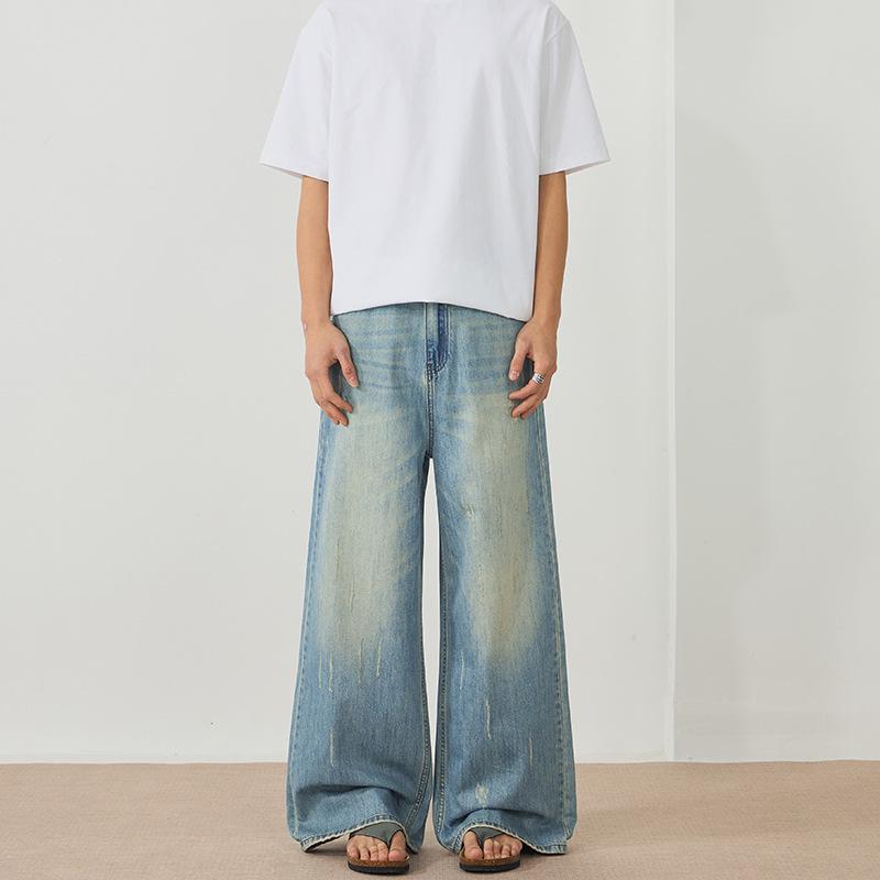 

LKTM Мужская Одежда Унисекс Ретро Выстиранные Потертые Джинсы А-силуэта Длиной до пола Large (120-135 lbs)