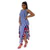 European & American Women's Sleeveless Striped Ruffle Print Dress