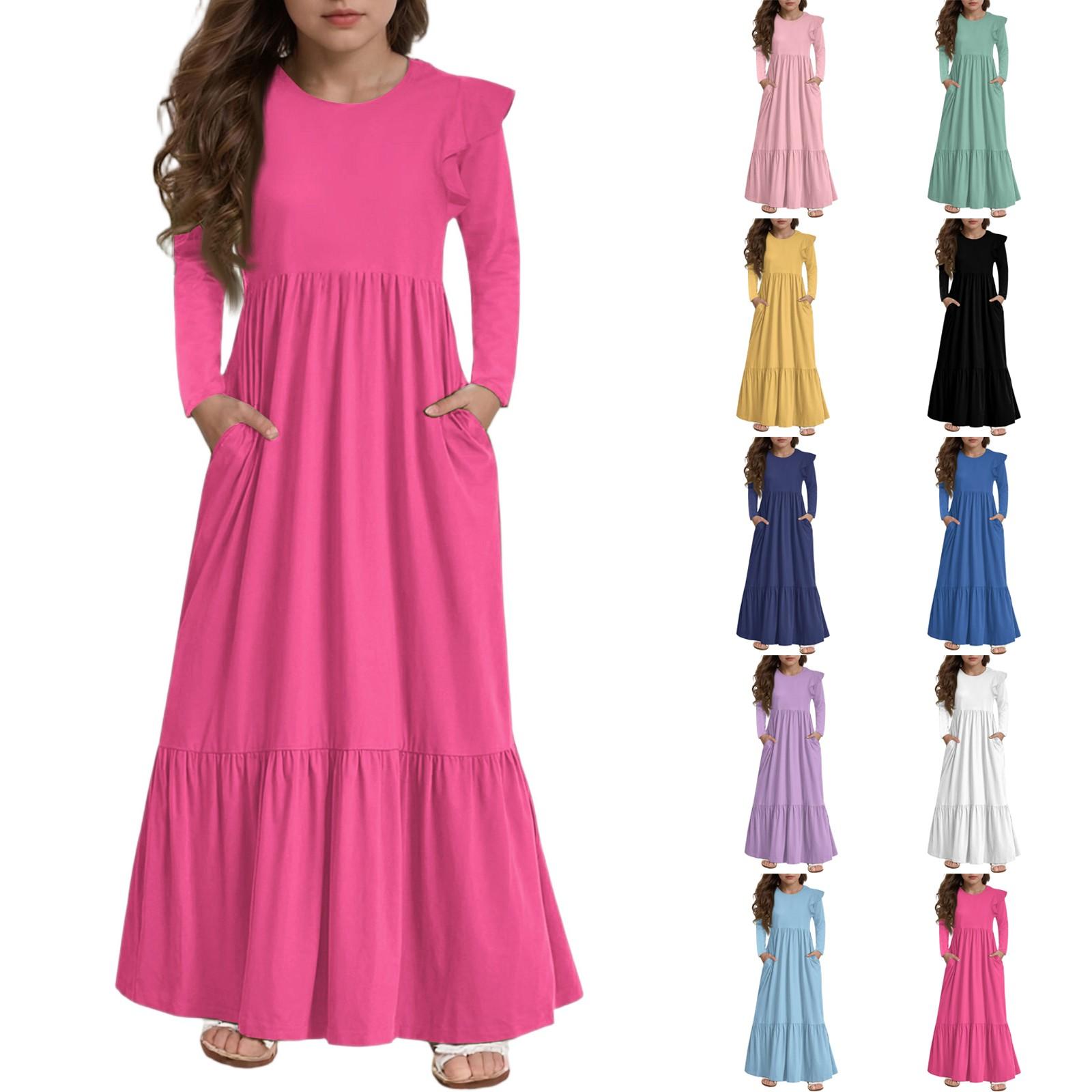 

Girls Tiered Ruffle Dress - Long Sleeve Printed Maxi With Pockets 160 жовтий