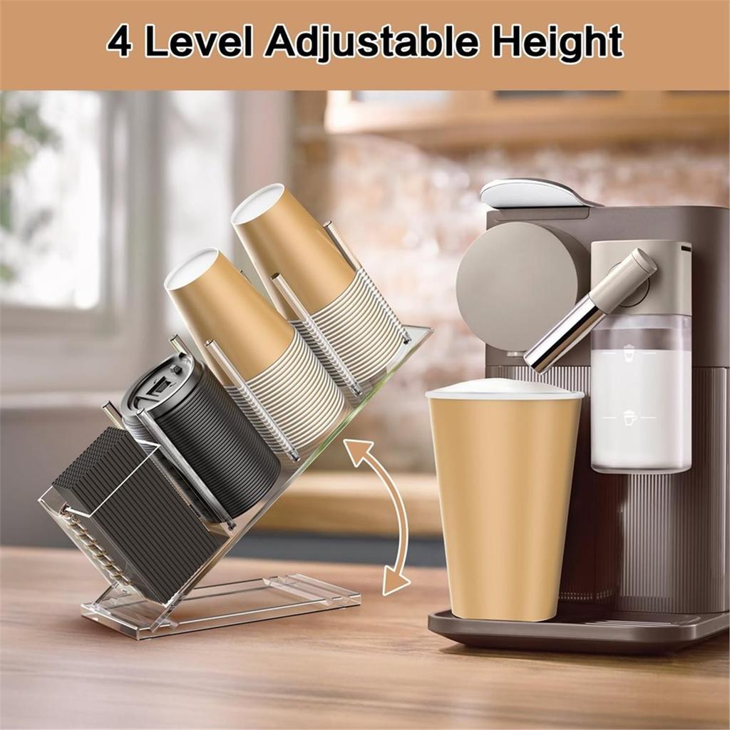 Acrylic Cup and Lid Holder with Straw Organizer, Adjustable Coffee Cup Holder Organizer, for Paper & Plastic Cups