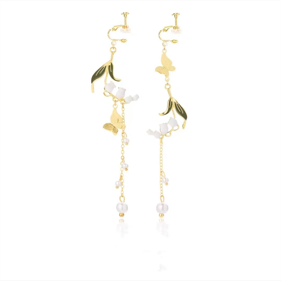 

Chynian Earrings Flower Lily of the Valley Popular with Ladies Cute Long Earrings Japanese Style Earrings 14k Gold Plated Hypoallergenic Earrings Gift зелений
