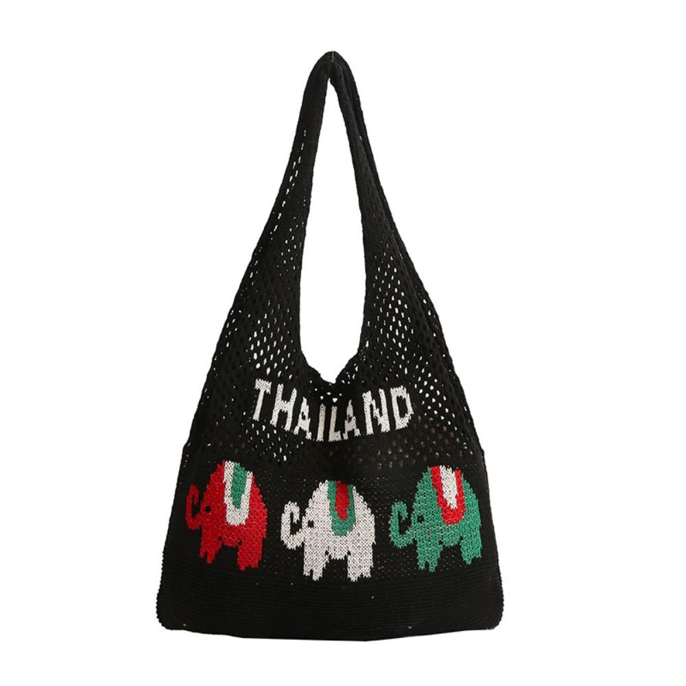 Thailand Hollow Out Weave Bag Summer Knitted Tote Bag Fashion Beach Handbag Shopping Bag чёрный