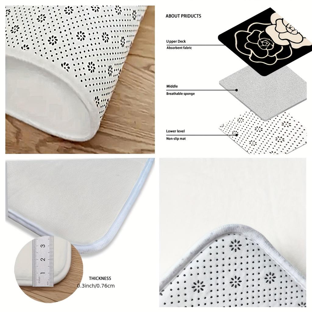 1Pcs Anti Fatigue Kitchen Rugs, Minimalist Camellia Print Waterproof Non-Slip Thick Cushioned Kitchen Mat Heavy Duty Comfort Standing Mat for Kitchen